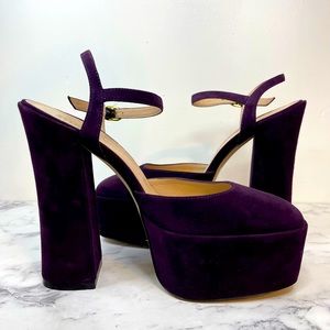 Stuart Weitzman square-toe 150mm suede platform pumps Size 7